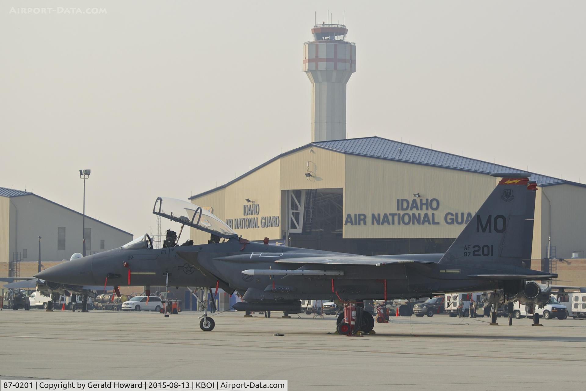 87-0201, 1987 McDonnell Douglas F-15E Strike Eagle C/N 1066/E041, parked on the Idaho ANG ramp.  389th Fighter Sq. 