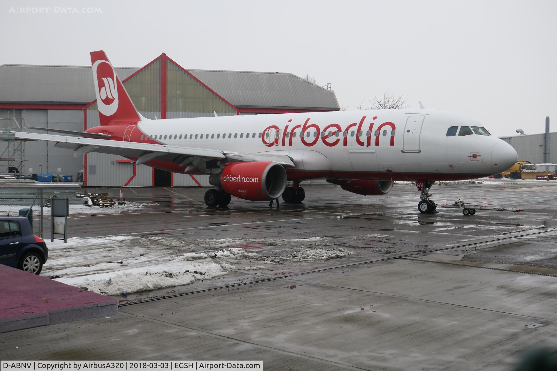 D-ABNV, 2005 Airbus A320-214 C/N 2606, Former Air Berlin seen about to enter the paint shop at Norwich and be painted into Edelweiss Air livery