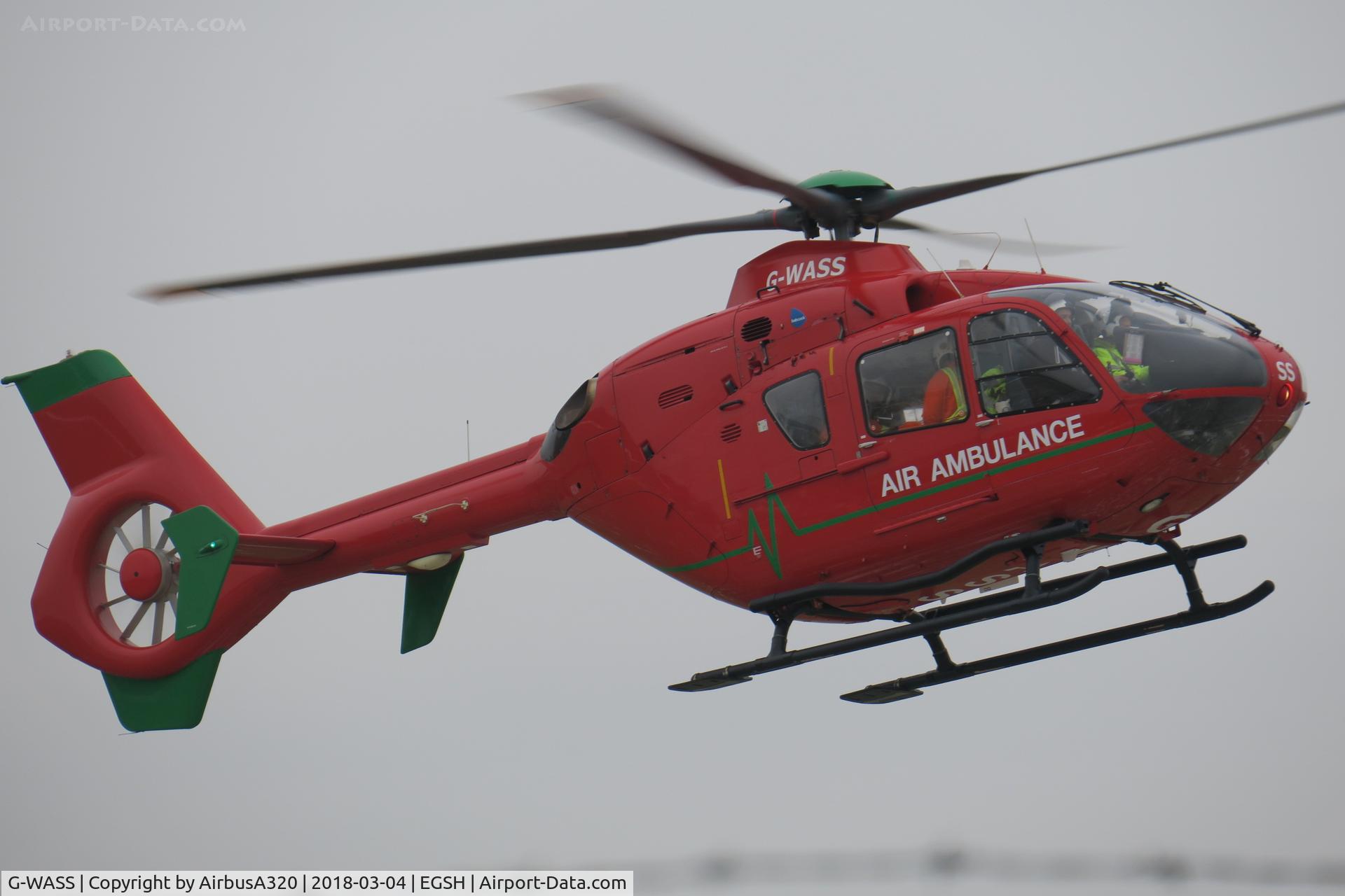 G-WASS, 2009 Eurocopter EC-135T-2+ C/N 0745, Returning from a call at Norwich