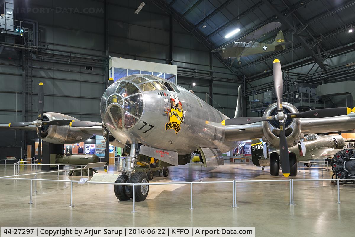 44-27297, 1944 Boeing B-29 Superfortress C/N 3615, On display at the National Museum of the U.S. Air Force.  “Bockscar” was a Silverplate conversion, assigned to 393rd BS, 509th Composite Group.  It dropped the “Fat Man” Plutonium atomic bomb on Nagasaki, its secondary target on Aug. 9, 1945.