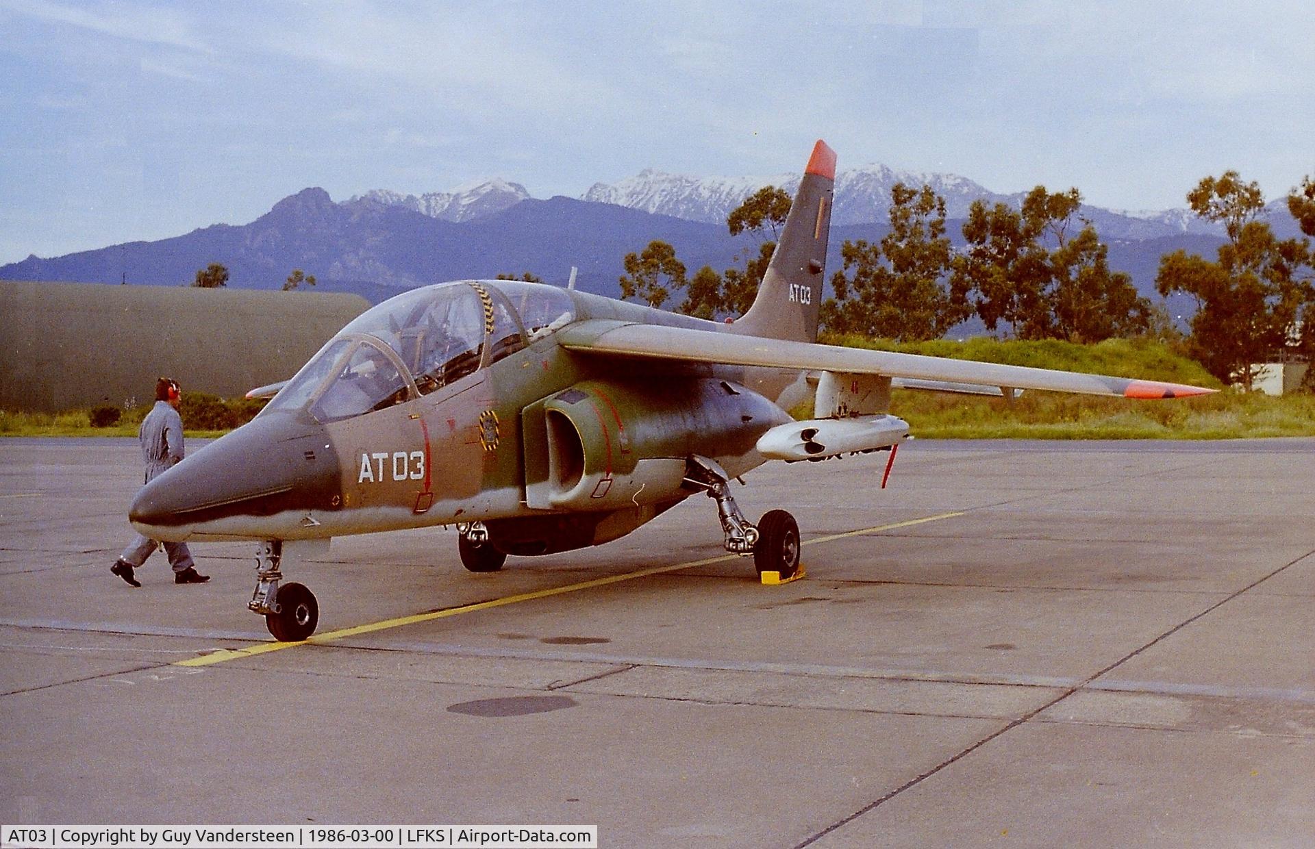 AT03, Dassault-Dornier Alpha Jet 1B C/N B03/1015, BAF Alpha Jet AT-03 at LFKS 1986