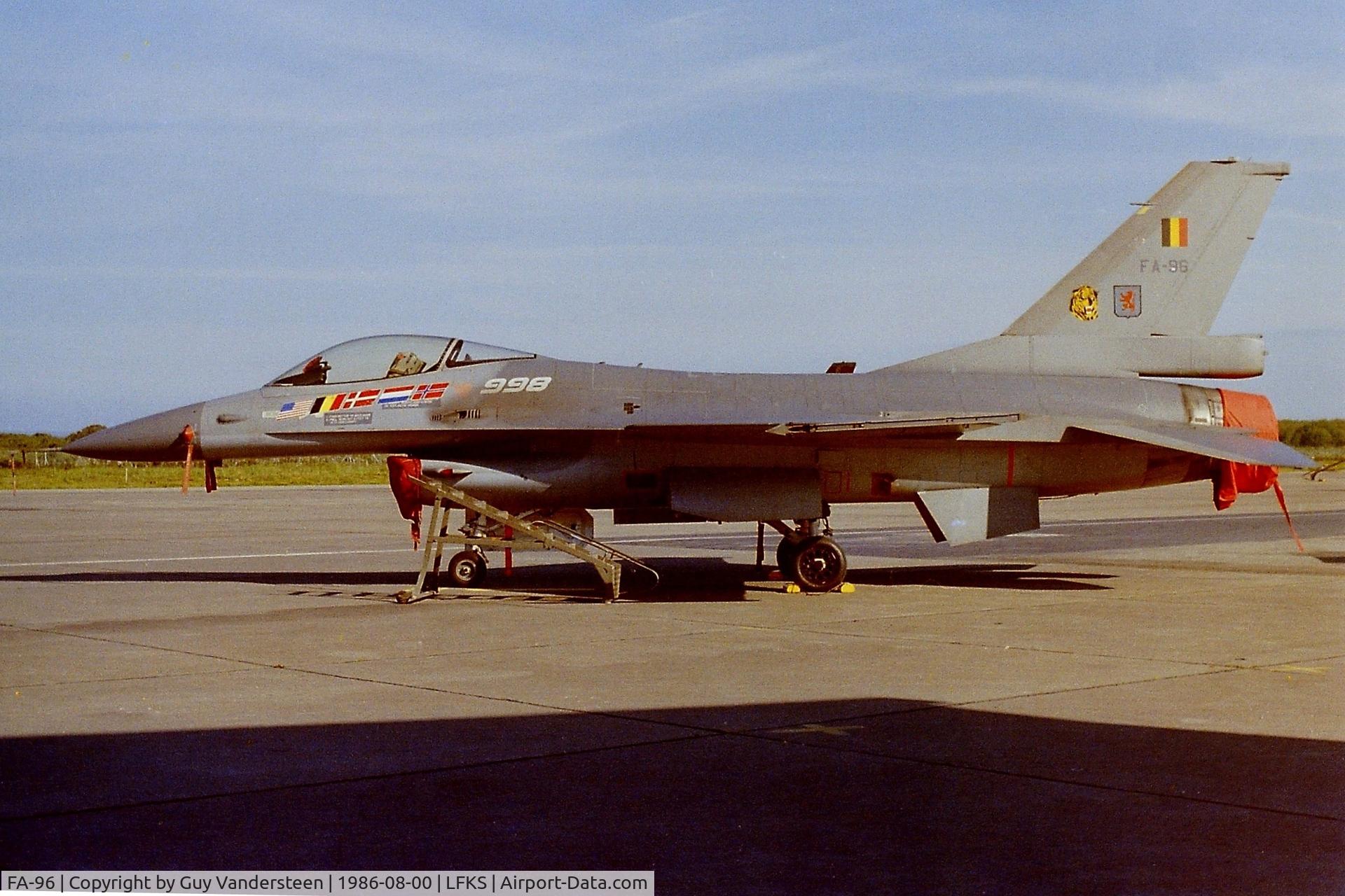 FA-96, 1985 SABCA F-16AM Fighting Falcon C/N 6H-96, BAF FA-96 during DACT in Solenzara 1986