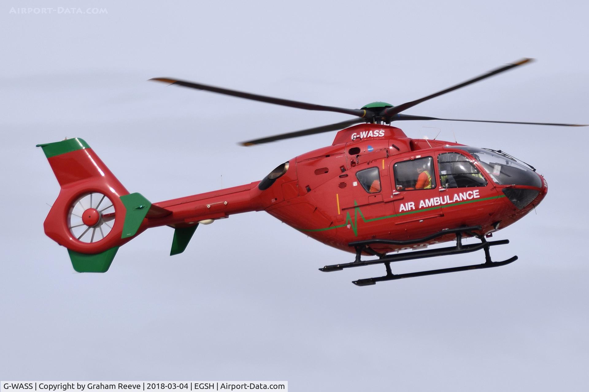 G-WASS, 2009 Eurocopter EC-135T-2+ C/N 0745, Landing at Norwich.