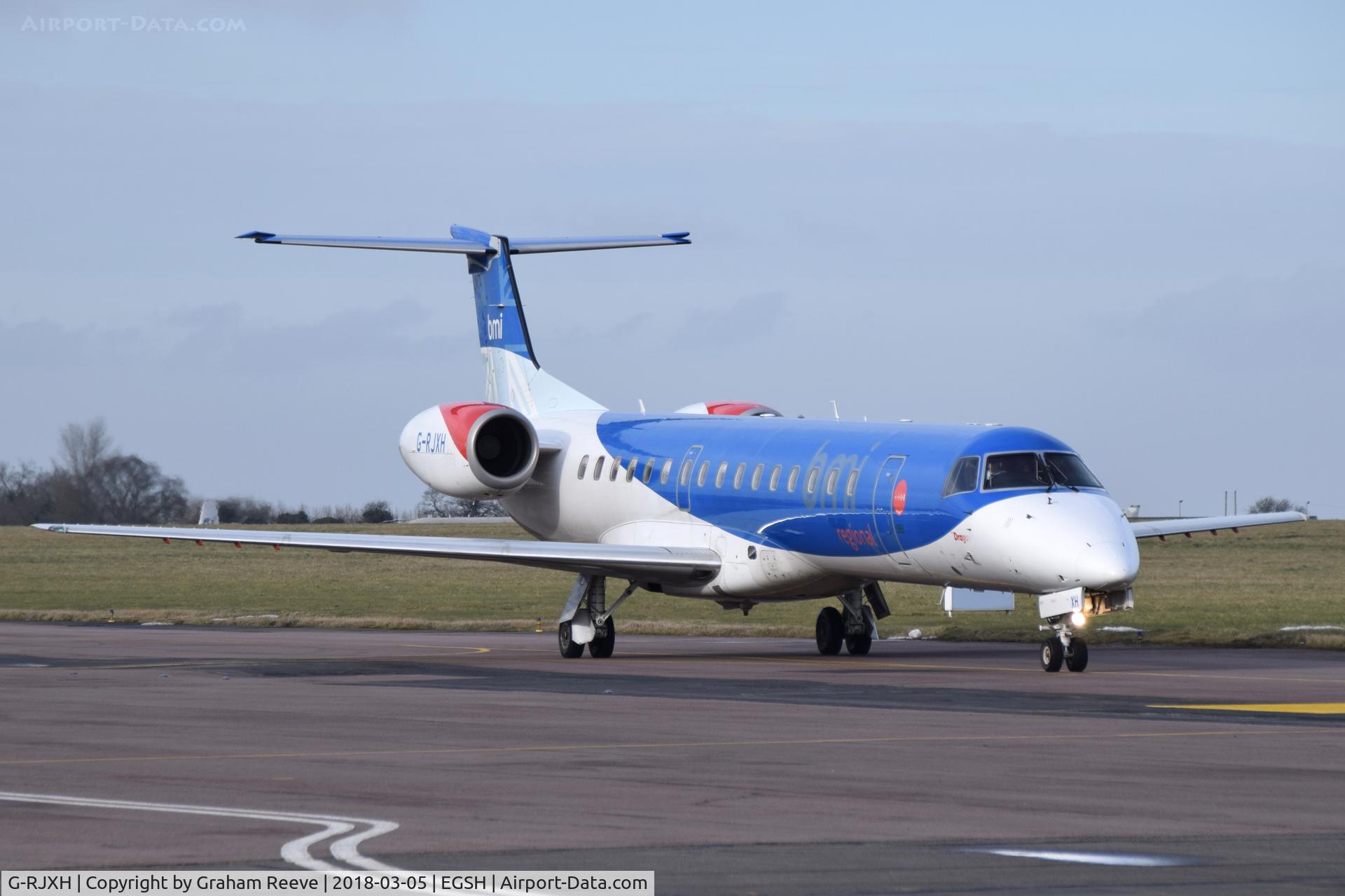 G-RJXH, 2001 Embraer EMB-145EP (ERJ-145EP) C/N 145442, Just landed at Norwich.