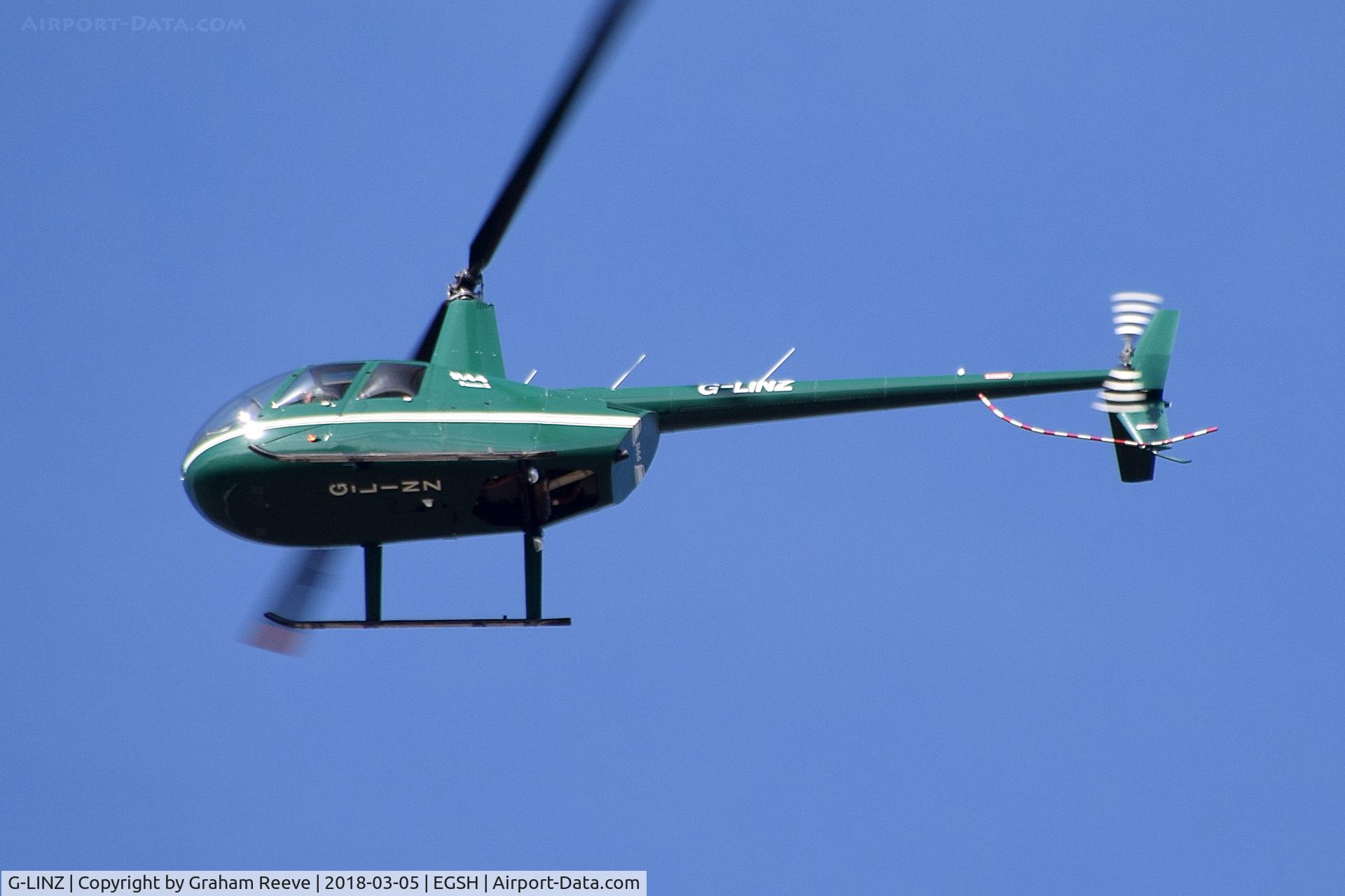 G-LINZ, 2007 Robinson R44 Raven II C/N 11911, On approach to Norwich.