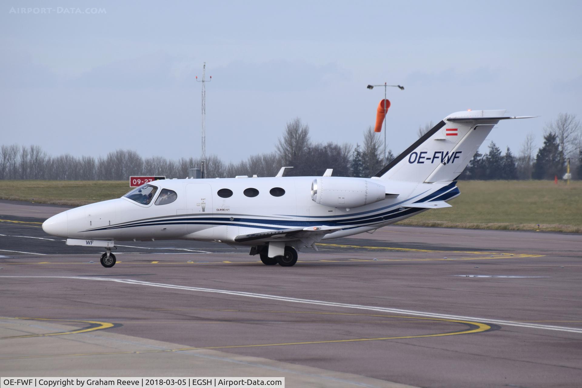OE-FWF, 2007 Cessna 510 Citation Mustang Citation Mustang C/N 510-0048, Just landed at Norwich.