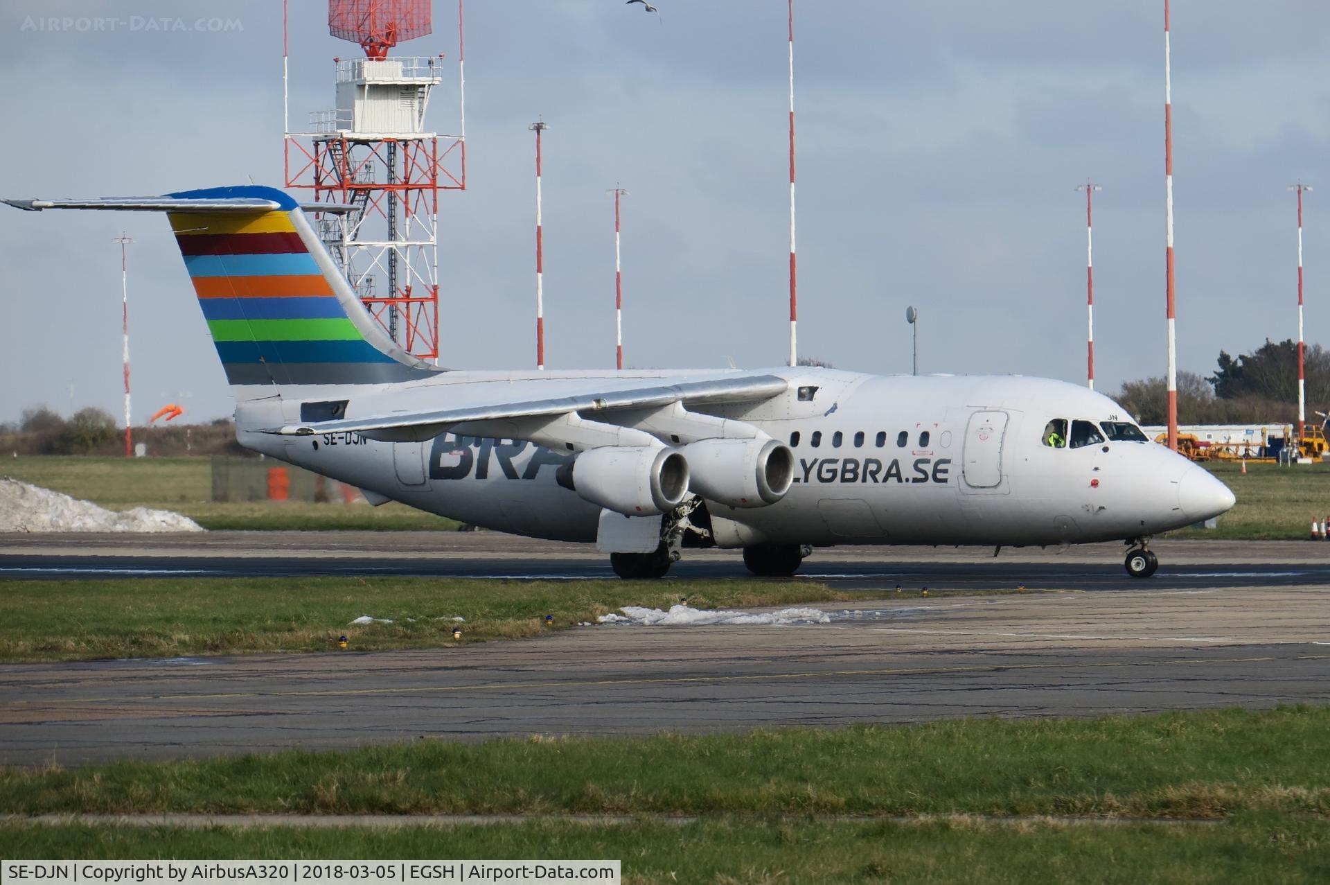 SE-DJN, 1993 British Aerospace Avro 146-RJ85 C/N E.2231, Arriving at Norwich for work with KLM