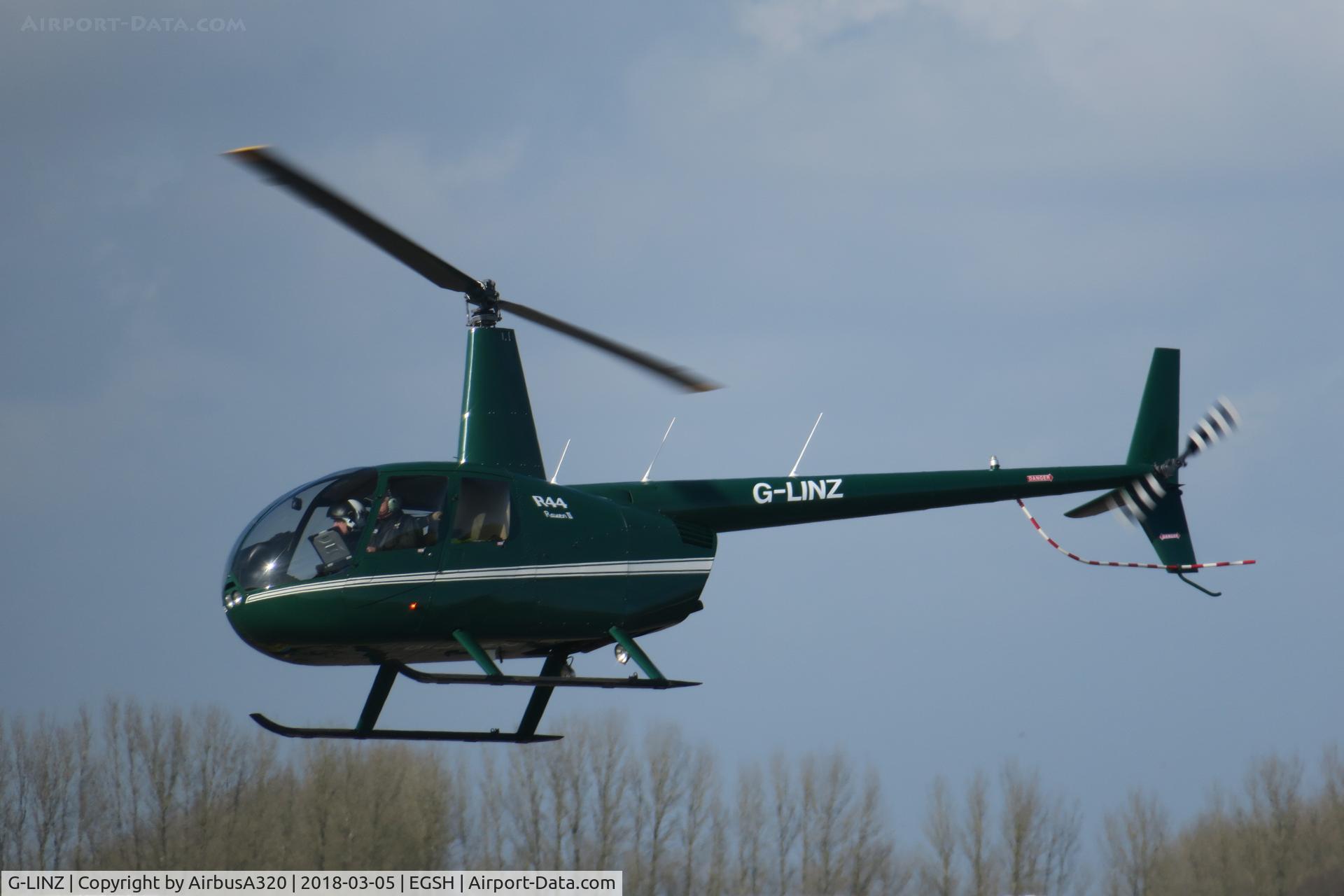 G-LINZ, 2007 Robinson R44 Raven II C/N 11911, Arriving at Norwich