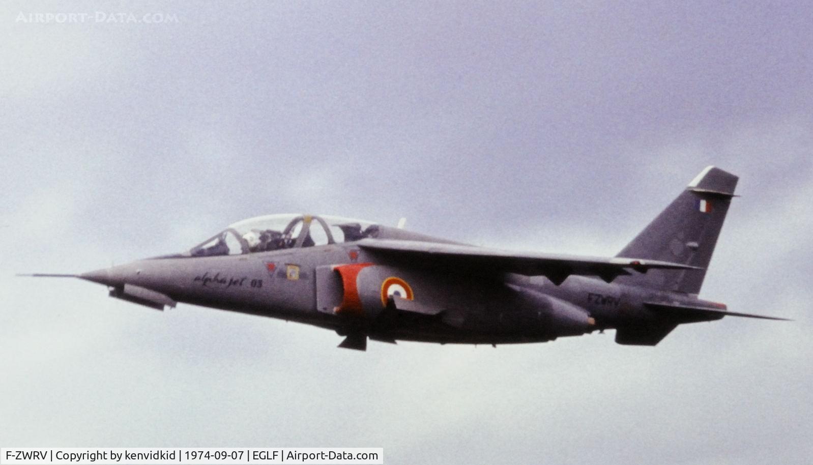 F-ZWRV, Dassault-Dornier Alpha Jet E C/N 03, At the 1974 SBAC show, copied from slide.