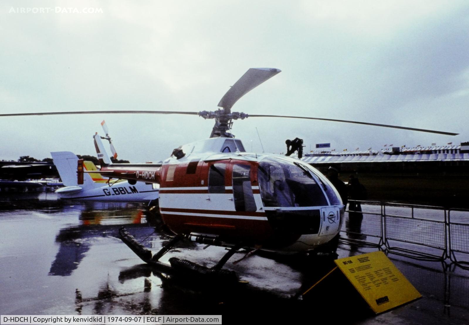 D-HDCH, 1974 MBB Bo-105D C/N S-83, At the 1974 SBAC show, copied from slide.