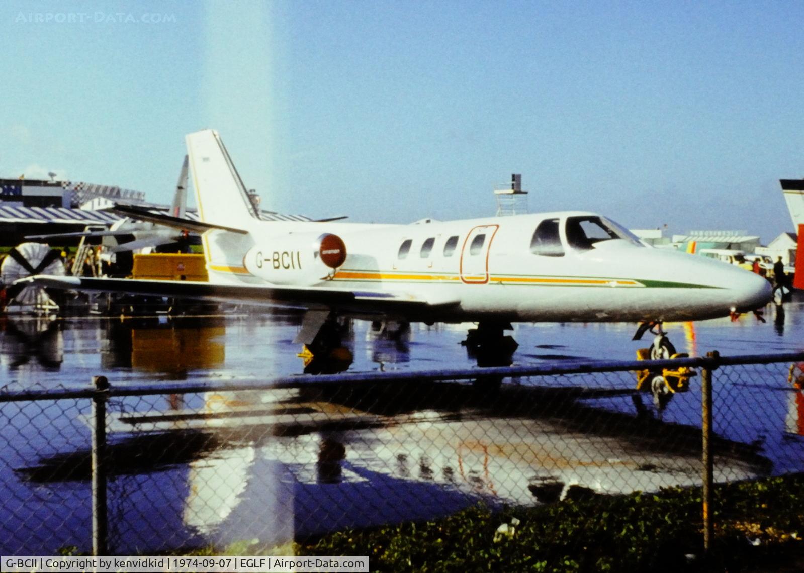 G-BCII, 1974 Cessna 500 Citation C/N 500-0176, At the 1974 SBAC show, copied from slide.