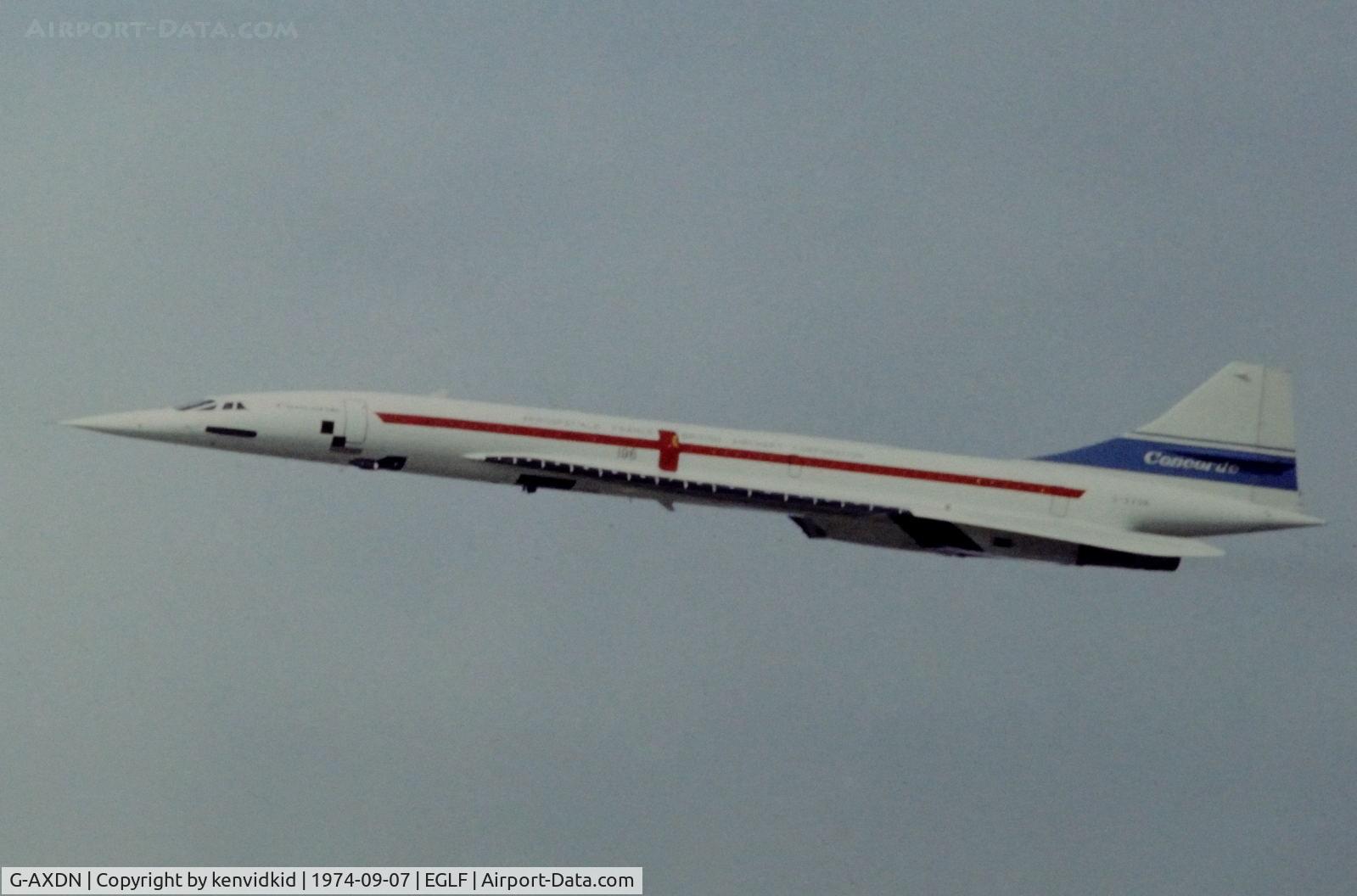 G-AXDN, 1968 Aerospatiale-BAC Concorde Prototype C/N 01/13522, At the 1974 SBAC show, copied from slide.