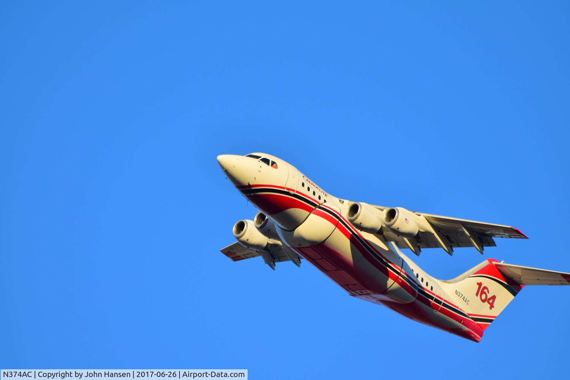 N374AC, 1995 British Aerospace Avro 146-RJ85 C/N E.2266, Over Beaumont, CA