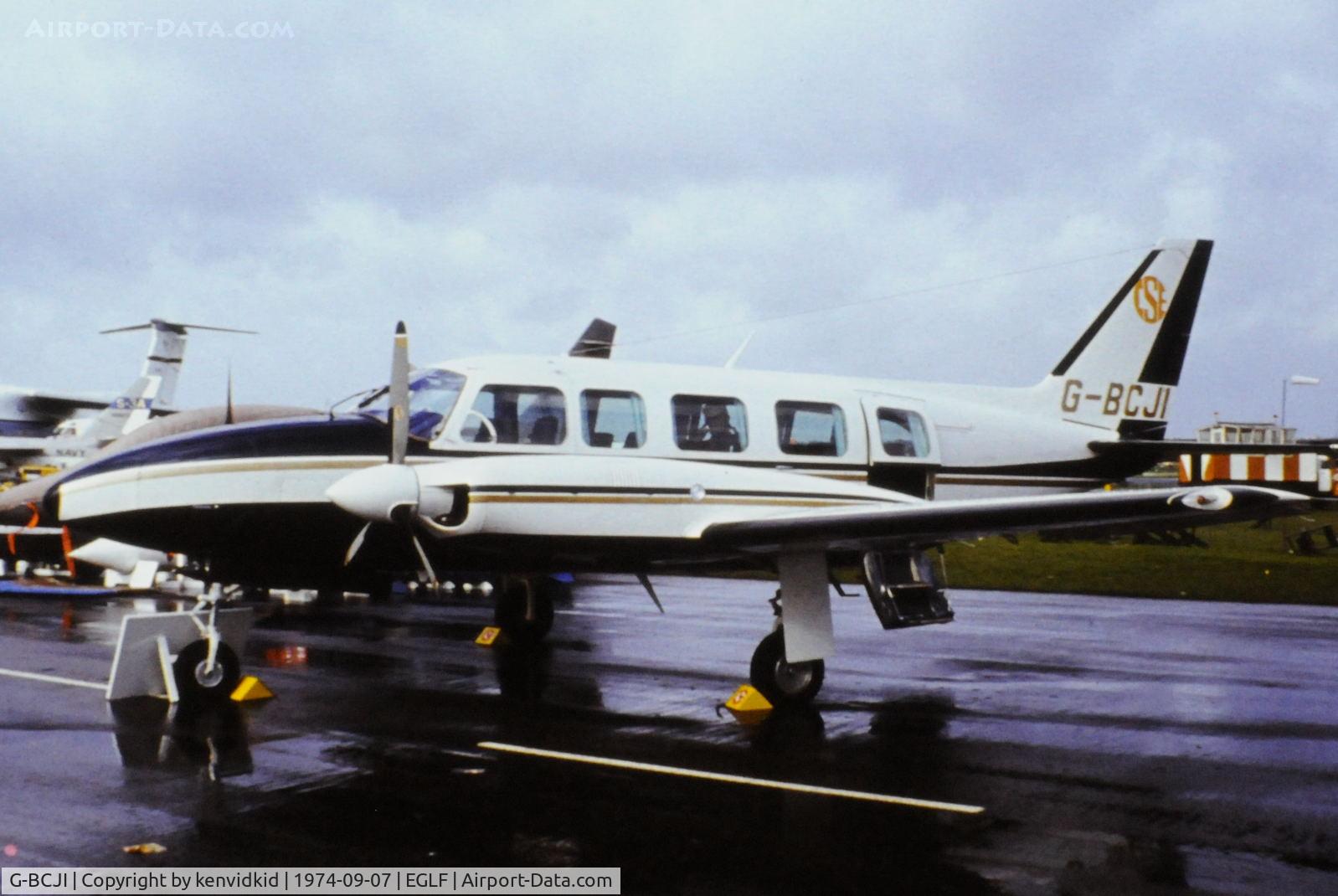 G-BCJI, 1974 Piper PA-31-350 Chieftain C/N 31-7405242, At the 1974 SBAC show, copied from slide.