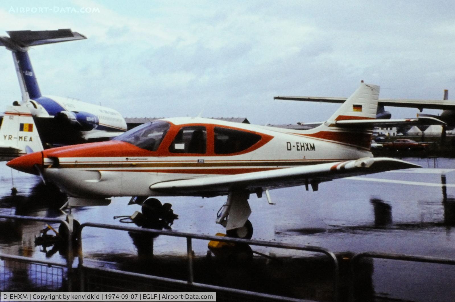 D-EHXM, 1974 Rockwell Commander 112A C/N 191, At the 1974 SBAC show, copied from slide.