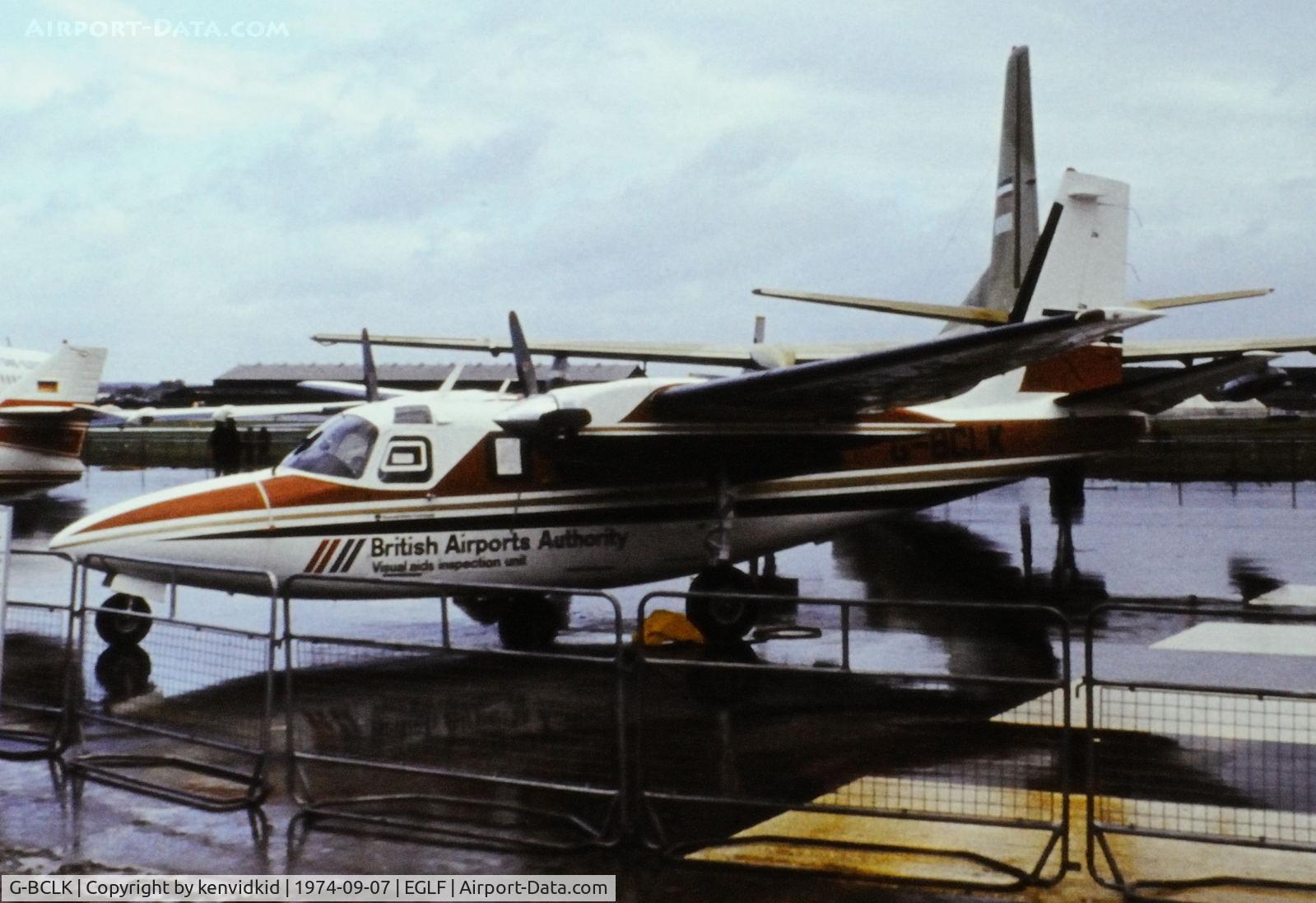 G-BCLK, 1974 Rockwell 500S Shrike Commander C/N 3180, At the 1974 SBAC show, copied from slide.