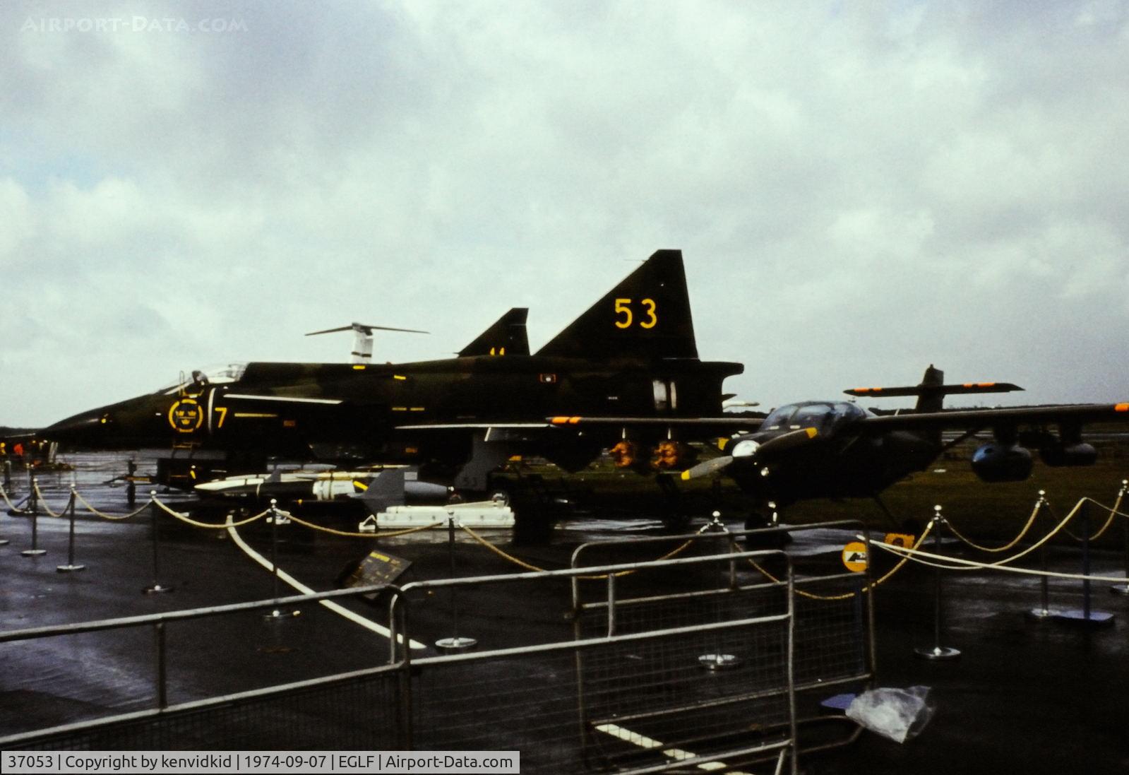 37053, 1971 Saab AJ37 Viggen C/N 37053, At the 1974 SBAC show, copied from slide.