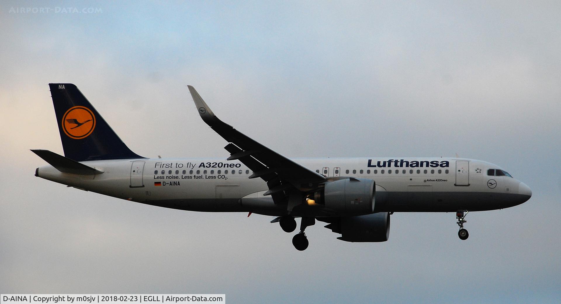 D-AINA, 2015 Airbus A320-271N C/N 6801, Taken from the grass verge on 29L threshold