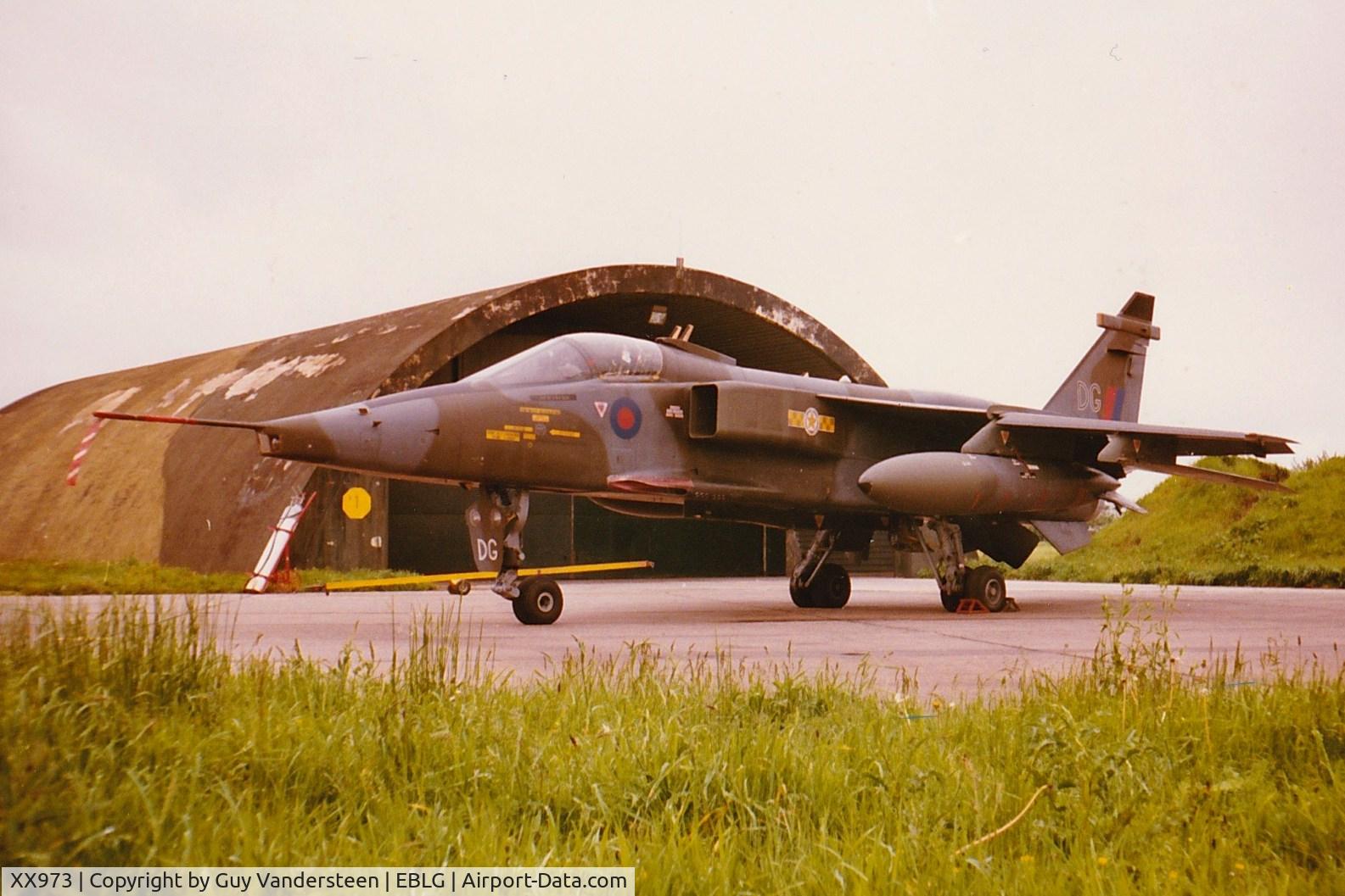 XX973, 1975 Sepecat Jaguar GR.1 C/N S.95, RAF Jaguar GR.1 XX973 31 Sqn RAF Bruggen at EBLG 1980. Crashed at Gutersloh (D) 14 Apr 1981