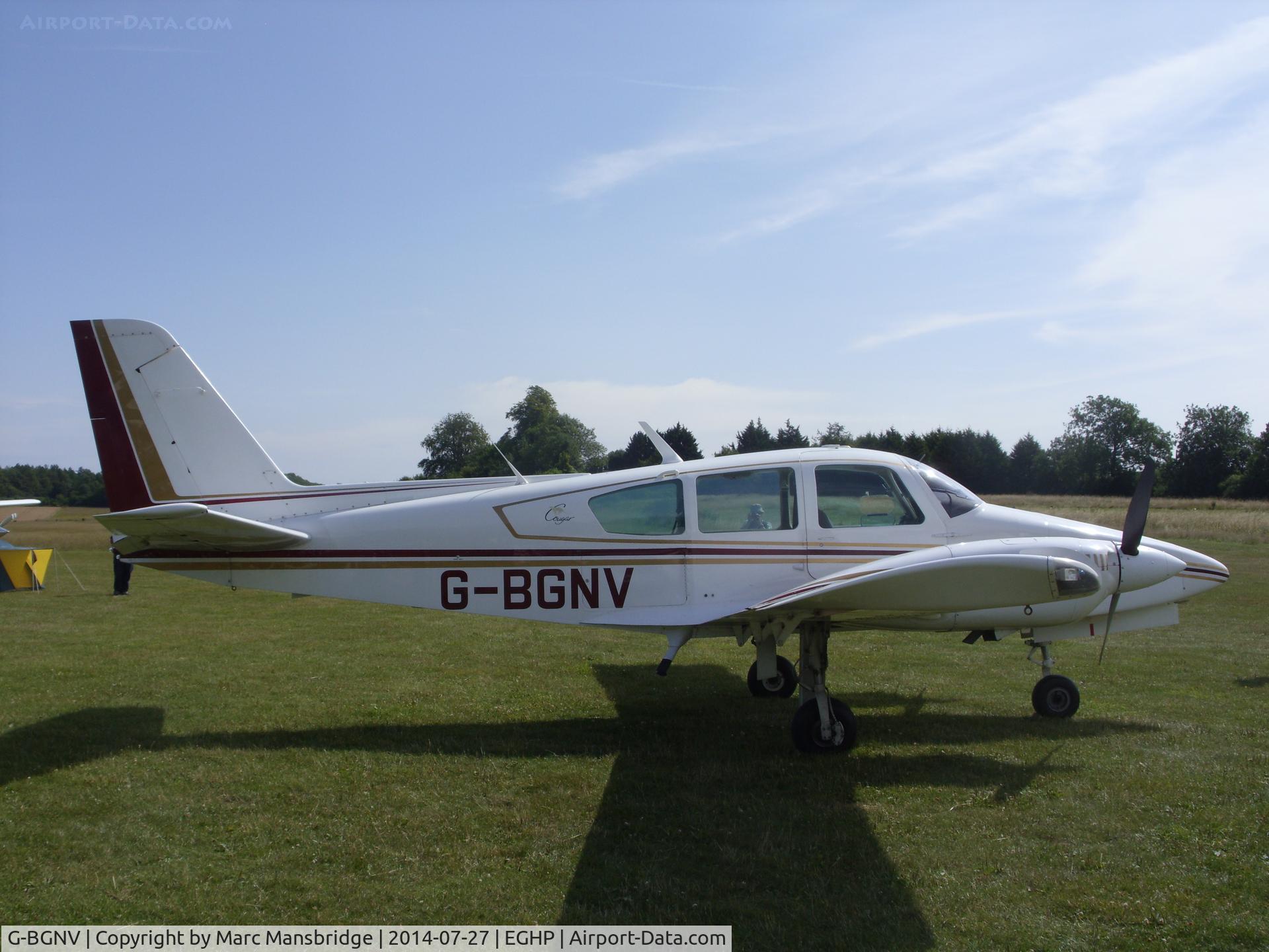 G-BGNV, 1979 Gulfstream American GA-7 Cougar C/N GA7-0078, A welcome visitor at Popham airfield EGHP
