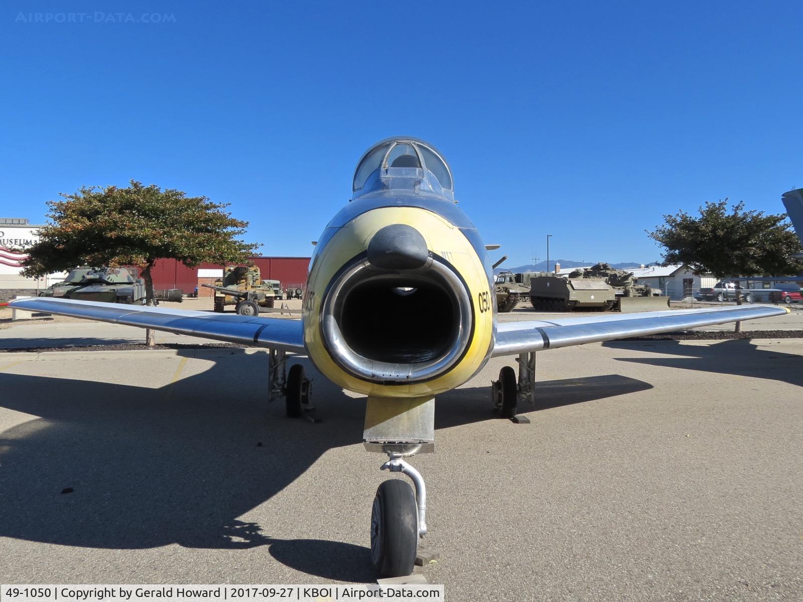 49-1050, 1949 North American F-86A Sabre C/N 161-43, On display at the Gowen Military Museum, SW corner of KBOI. Last flown by the 124th Fighter Wing, Idaho ANG.