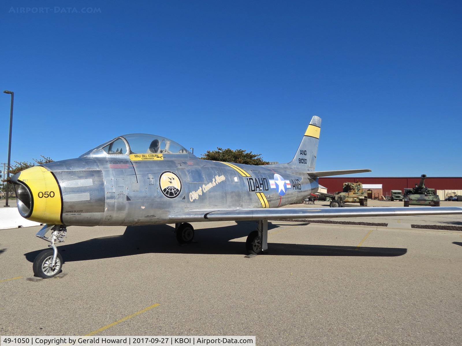49-1050, 1949 North American F-86A Sabre C/N 161-43, On display at the Gowen Military Museum, SW corner of KBOI. Last flown by the 124th Fighter Wing, Idaho ANG.
