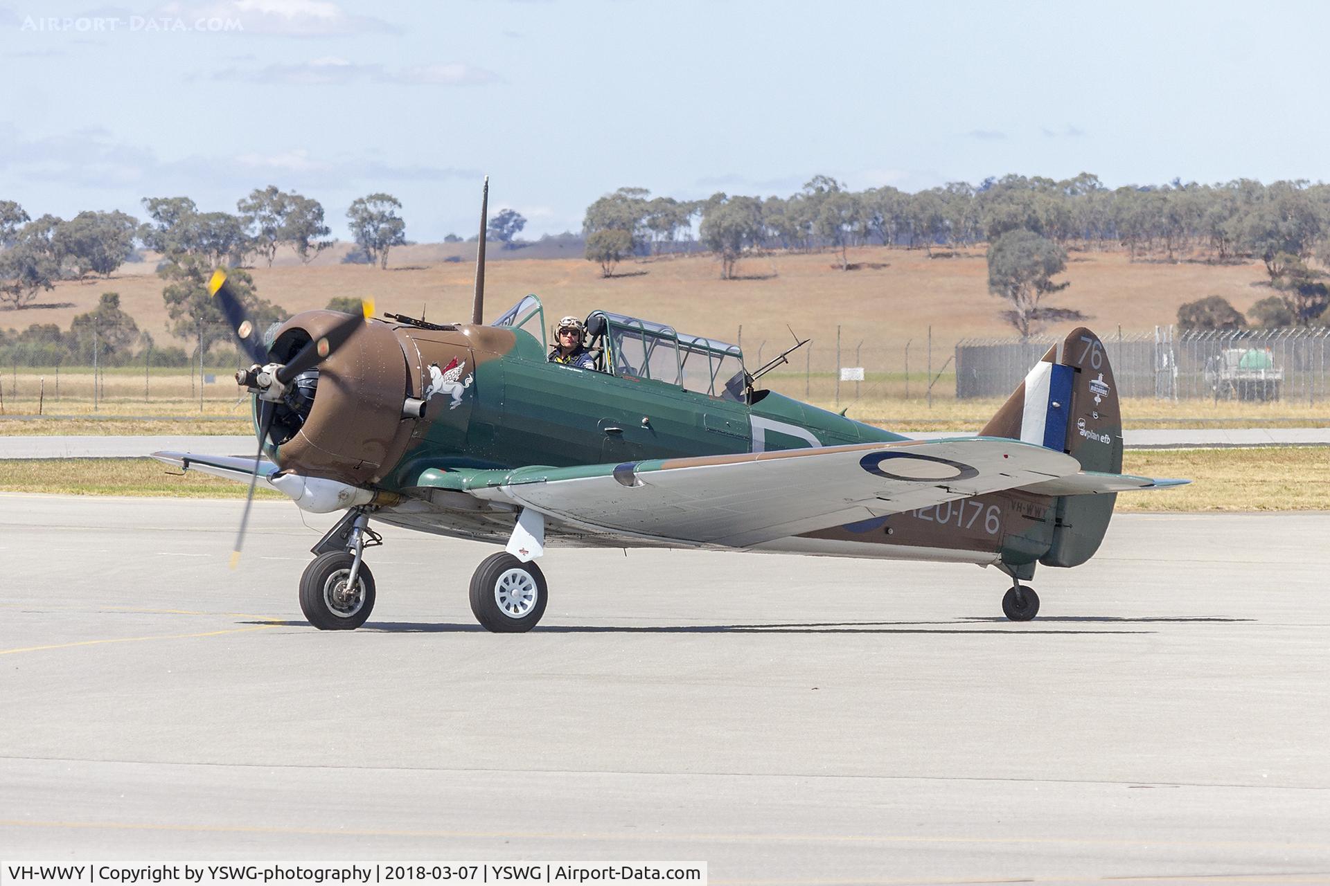 VH-WWY, 1940 Commonwealth CA-3 Wirraway Mk.II C/N 79, Paul Bennet Airshows (VH-WWY) CAC Wirraway taxiing at Wagga Wagga Airport.