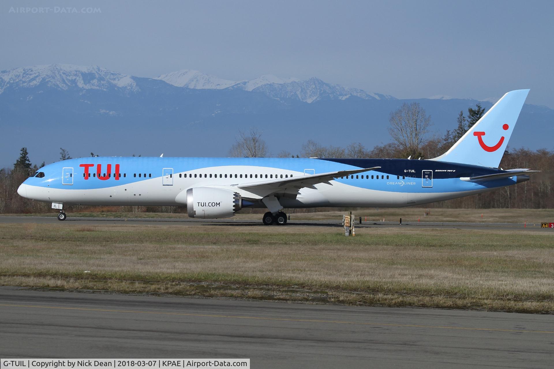 G-TUIL, 2018 Boeing 787-9 Dreamliner C/N 64053, PAE/KPAE Boe780 departing for a test flight to MWH/KMWH this morning.