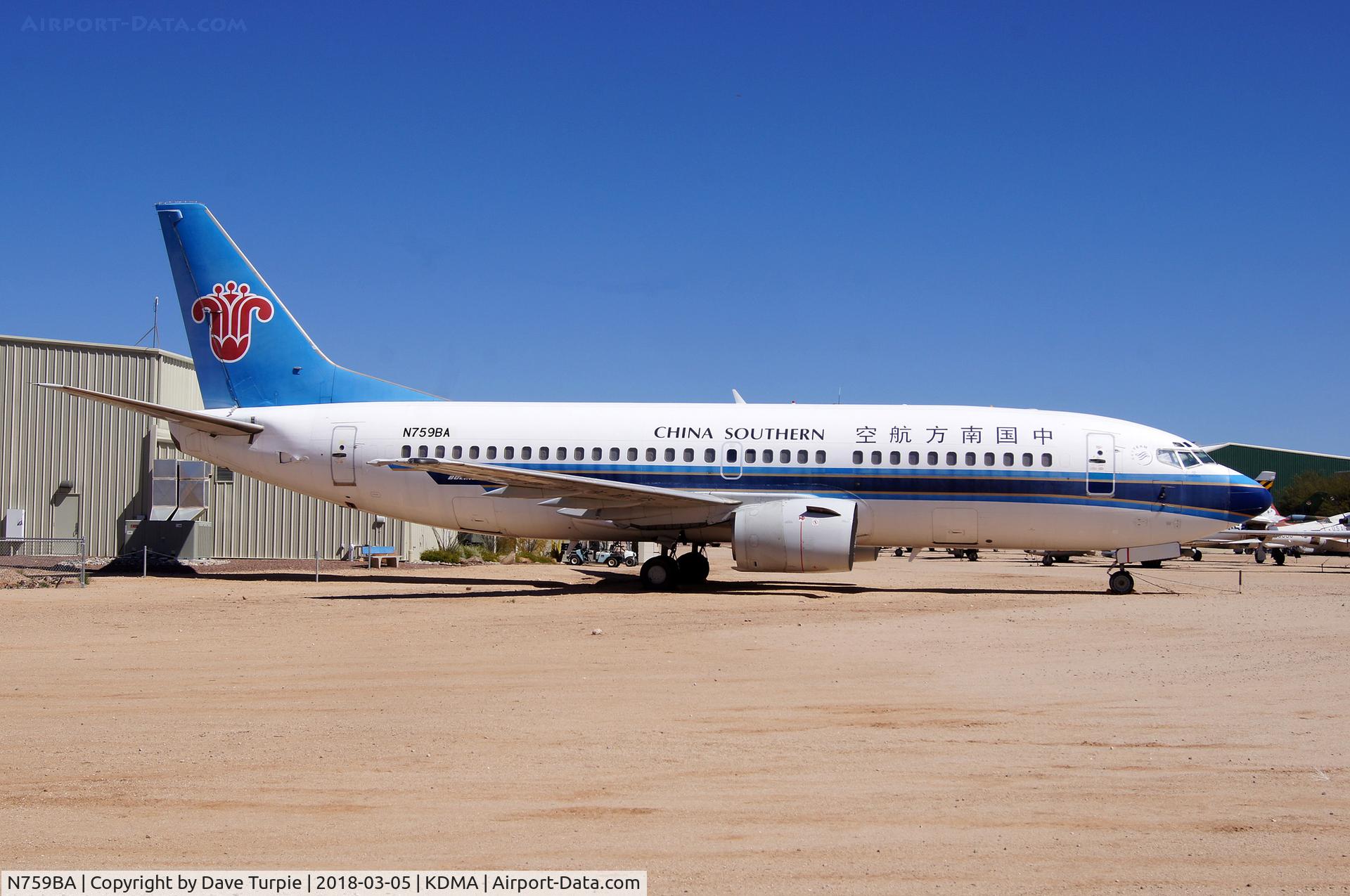 N759BA, 1993 Boeing 737-3Q8 C/N 27286, Located at Pima Air & Space Museum, adjacent to KDMA. Formerly B-2921.  S/N 27286. First delivered. September 1993.