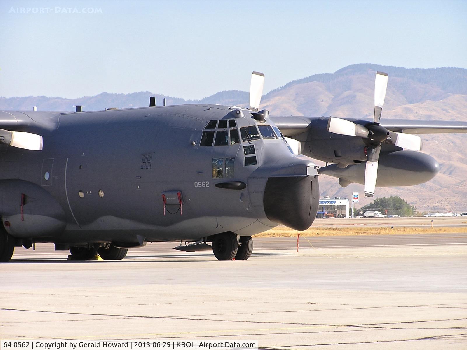 64-0562, 1964 Lockheed MC-130E Hercules C/N 382-4068, This Combat Talon from 919th SOW / 711th SOS out of Duke Field, FL was retired from service in May 2013. Passing through Boise on the way to the Bone Yard in AZ.