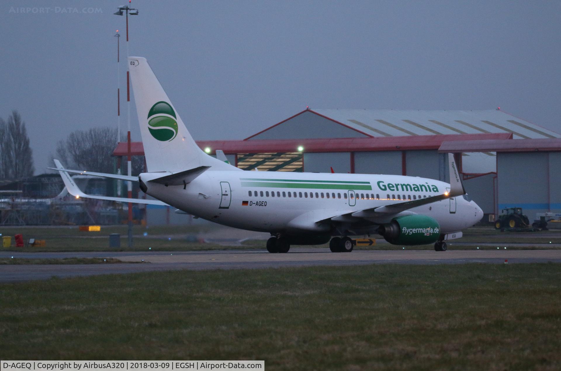 D-AGEQ, 1998 Boeing 737-75B C/N 28103, Arriving at Norwich