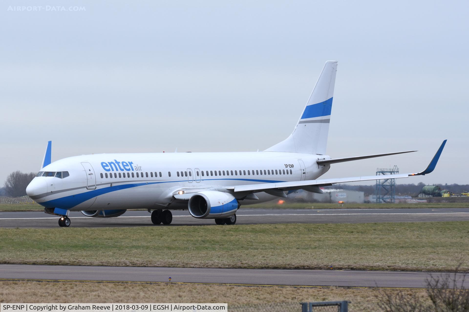 SP-ENP, 2000 Boeing 737-8AS C/N 29923, About to depart from Norwich.