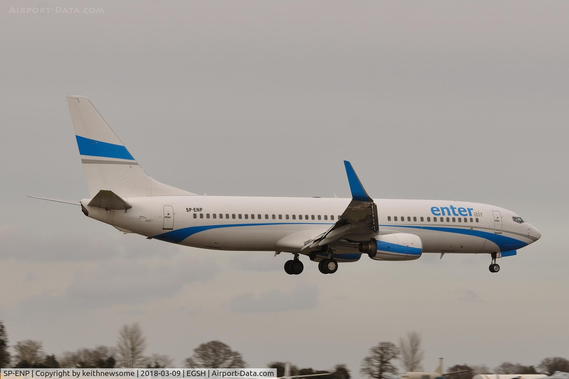 SP-ENP, 2000 Boeing 737-8AS C/N 29923, Arriving at Norwich from Seville.