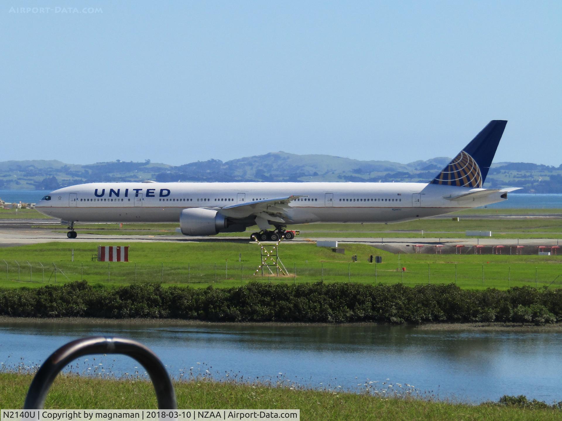 N2140U, 2017 Boeing 777-300/ER C/N 62651, holding to depart