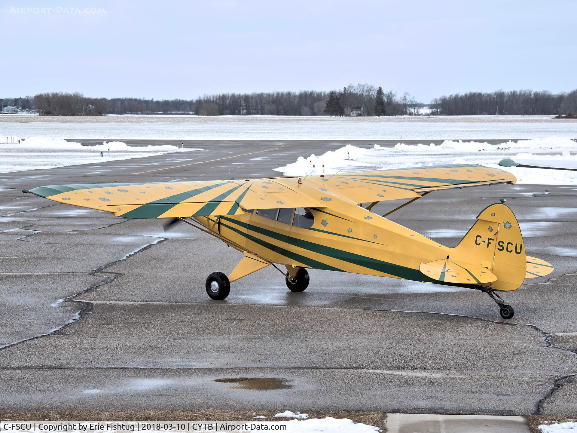C-FSCU, 1946 Piper PA-12 Super Cruiser C/N 12-897, Chilly day at Tillsonburg (CYTB) Ontario
