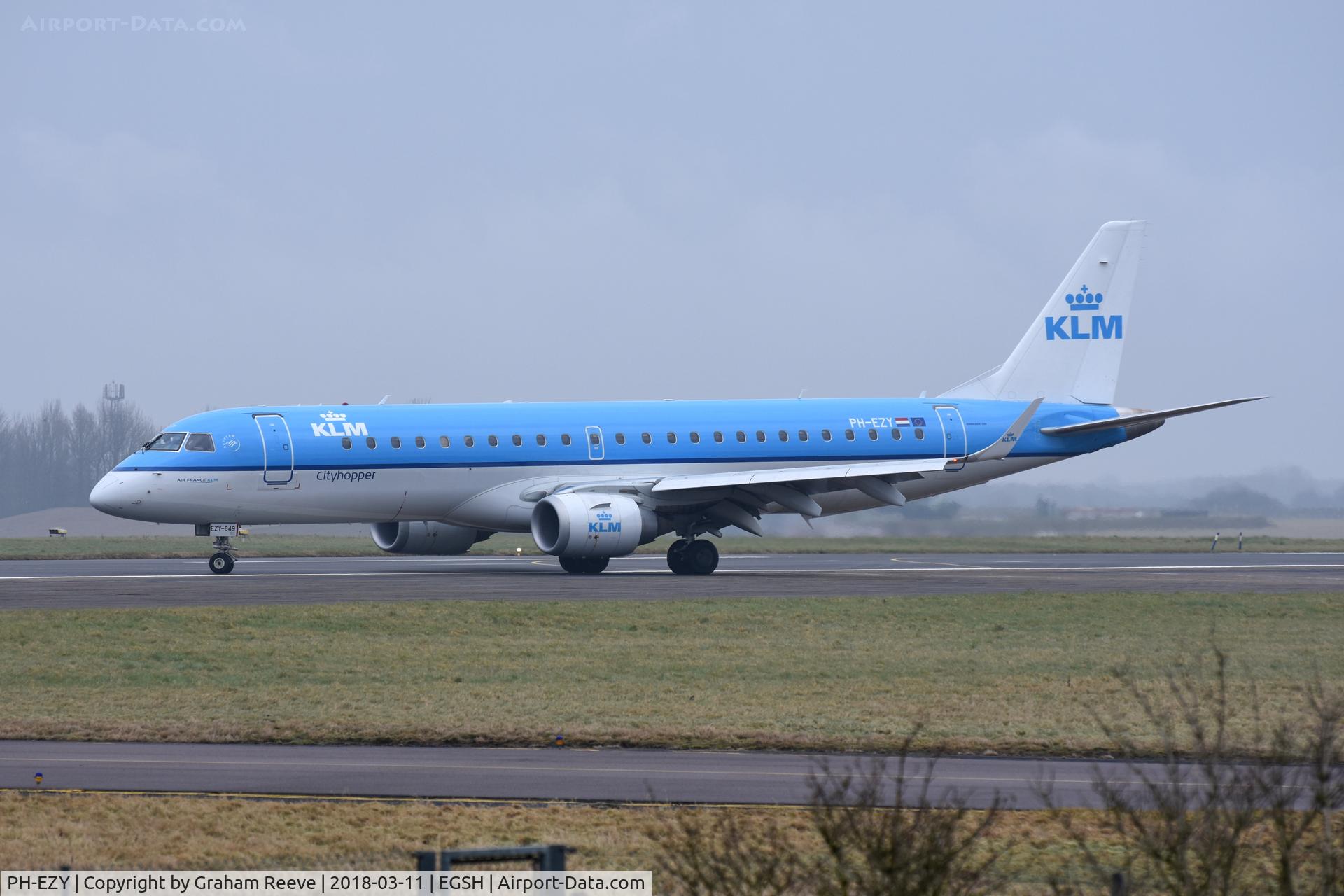 PH-EZY, 2013 Embraer 190STD (ERJ-190-100) C/N 19000649, Just landed at Norwich.