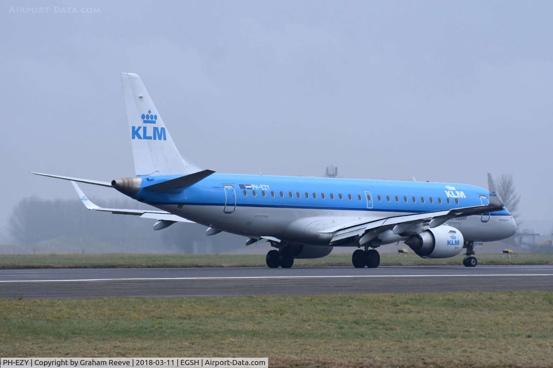 PH-EZY, 2013 Embraer 190STD (ERJ-190-100) C/N 19000649, Just landed at Norwich.