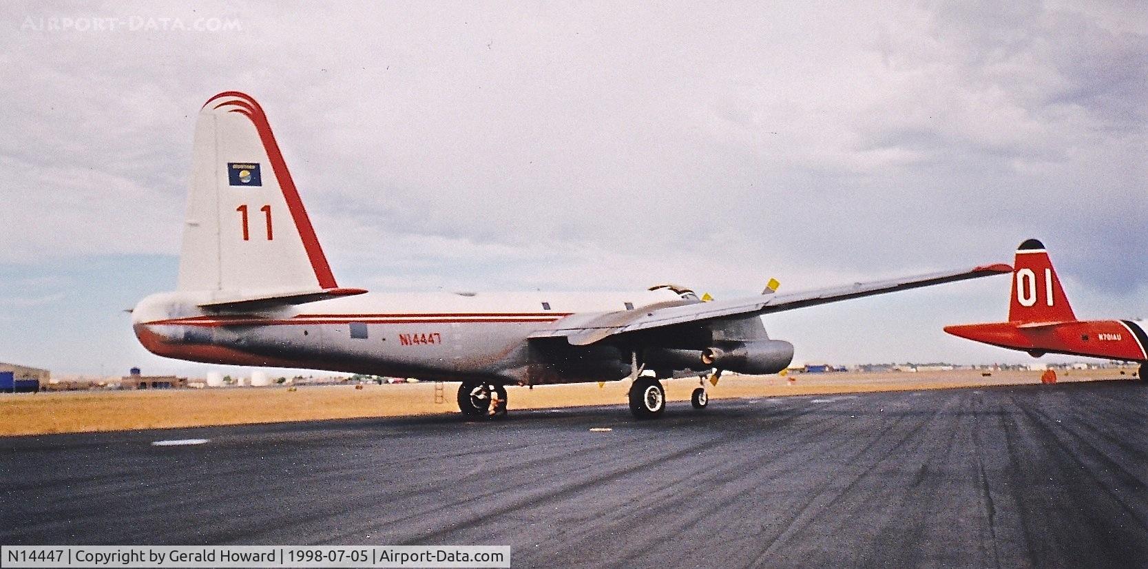N14447, 1955 Lockheed P2V-7 Neptune C/N 8010, Parked on the NIFC ramp. Scanned from 35mm photo.