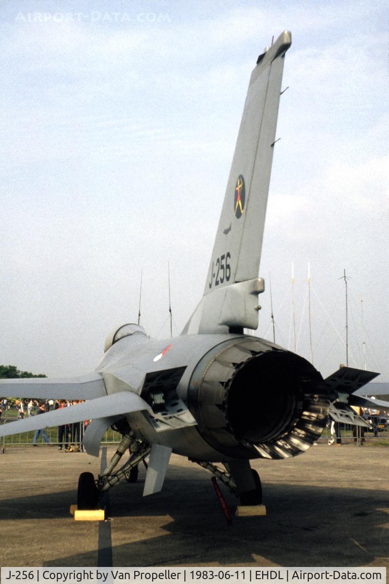 J-256, Fokker F-16A Fighting Falcon C/N 6D-45, RNLAF 323 sqn General Dynamics F-16A Fighting Falcon at Deelen Air Base 1983. Note Tu-95 Bear markings on its fin