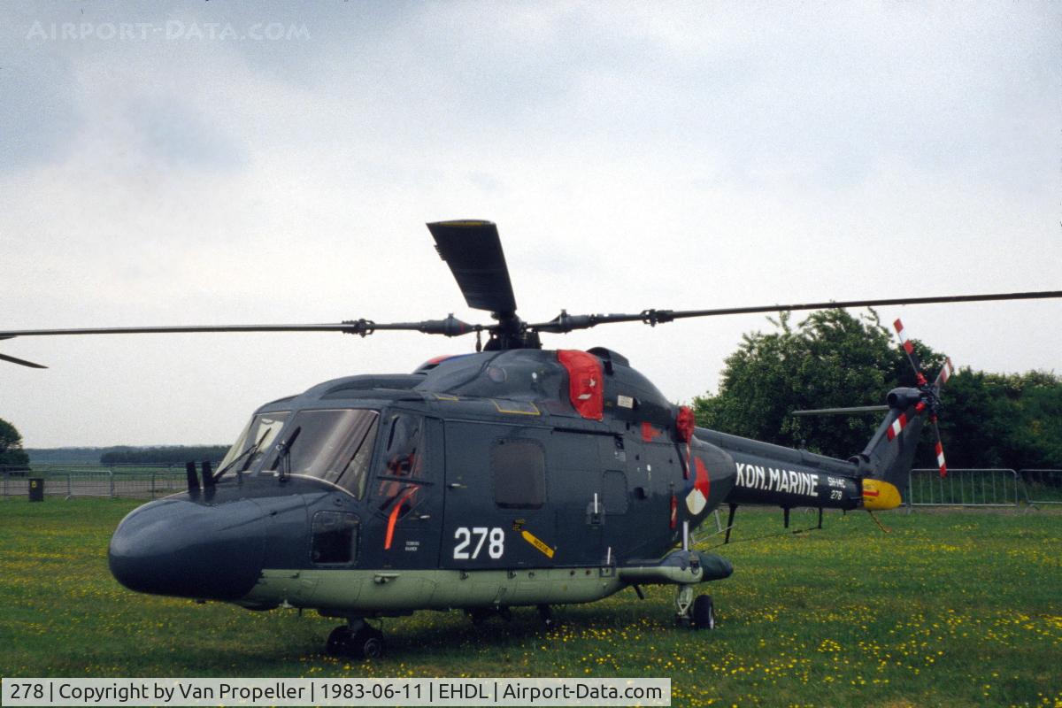 278, Westland SH-14D Lynx C/N 197, Marineluchtvaartdienst (MLD - Netherland Naval Aviation) Westland Lynx at Deelen Air Base Open Day 1983. Note at this time it as still a SH-14C, it was later converted to SH-14D.