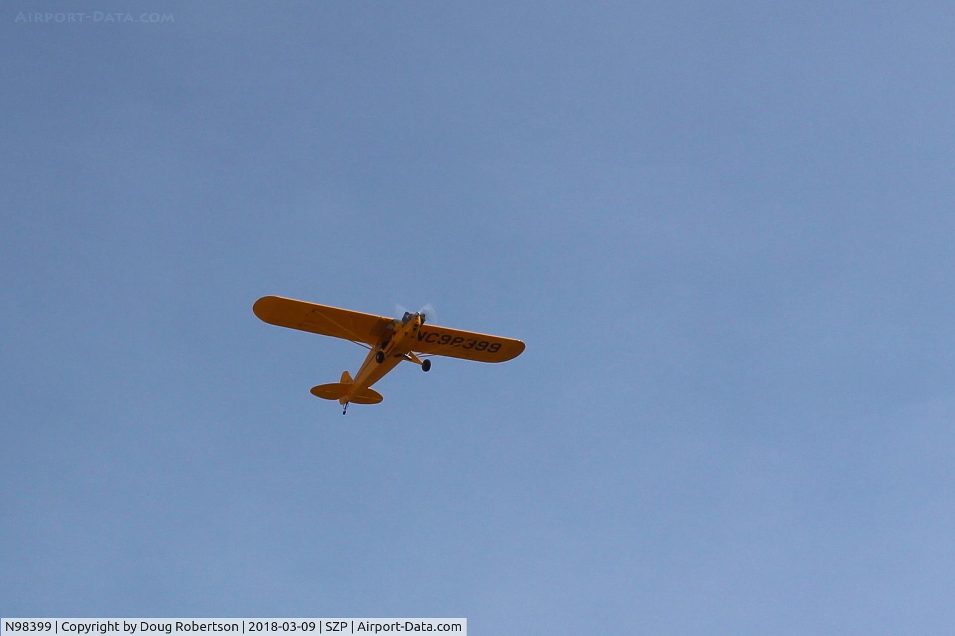 N98399, 1946 Piper J3C-65 Cub Cub C/N 18586, 1946 Piper J3C-65 CUB, Continental C85 85 Hp upgrade by STC, takeoff climb Rwy 22