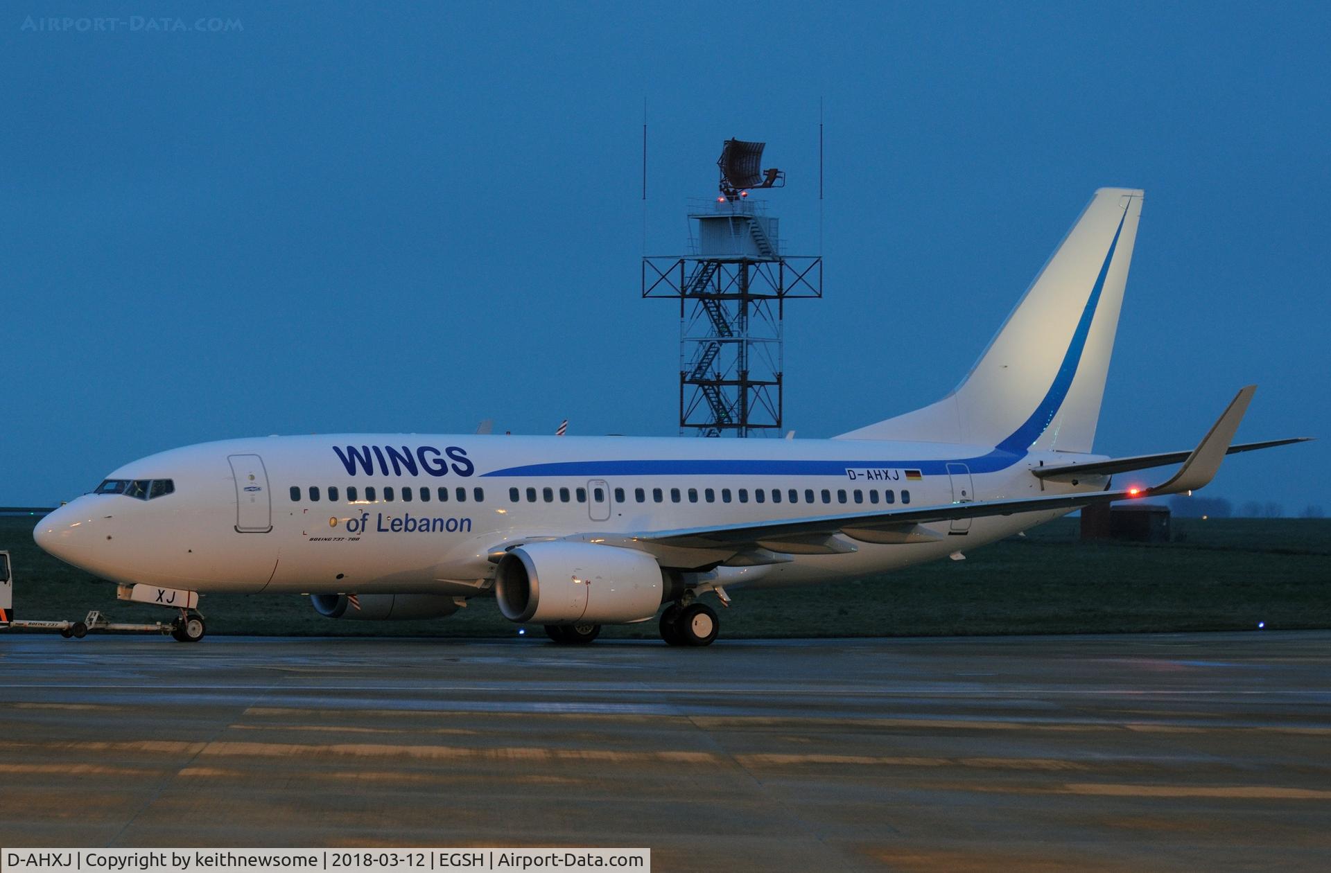 D-AHXJ, 2008 Boeing 737-7Q8 C/N 35277, Removed from spray shop with Wings of Lebanon colour scheme.