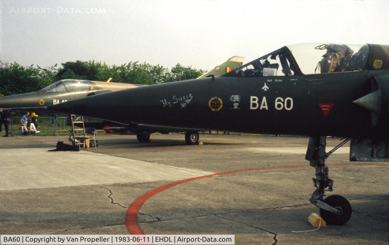 BA60, Dassault Mirage 5MirSIP C/N 60, Belgian Air Force Dassault Mirage 5BA at Deelen Air Base Open Day 1983