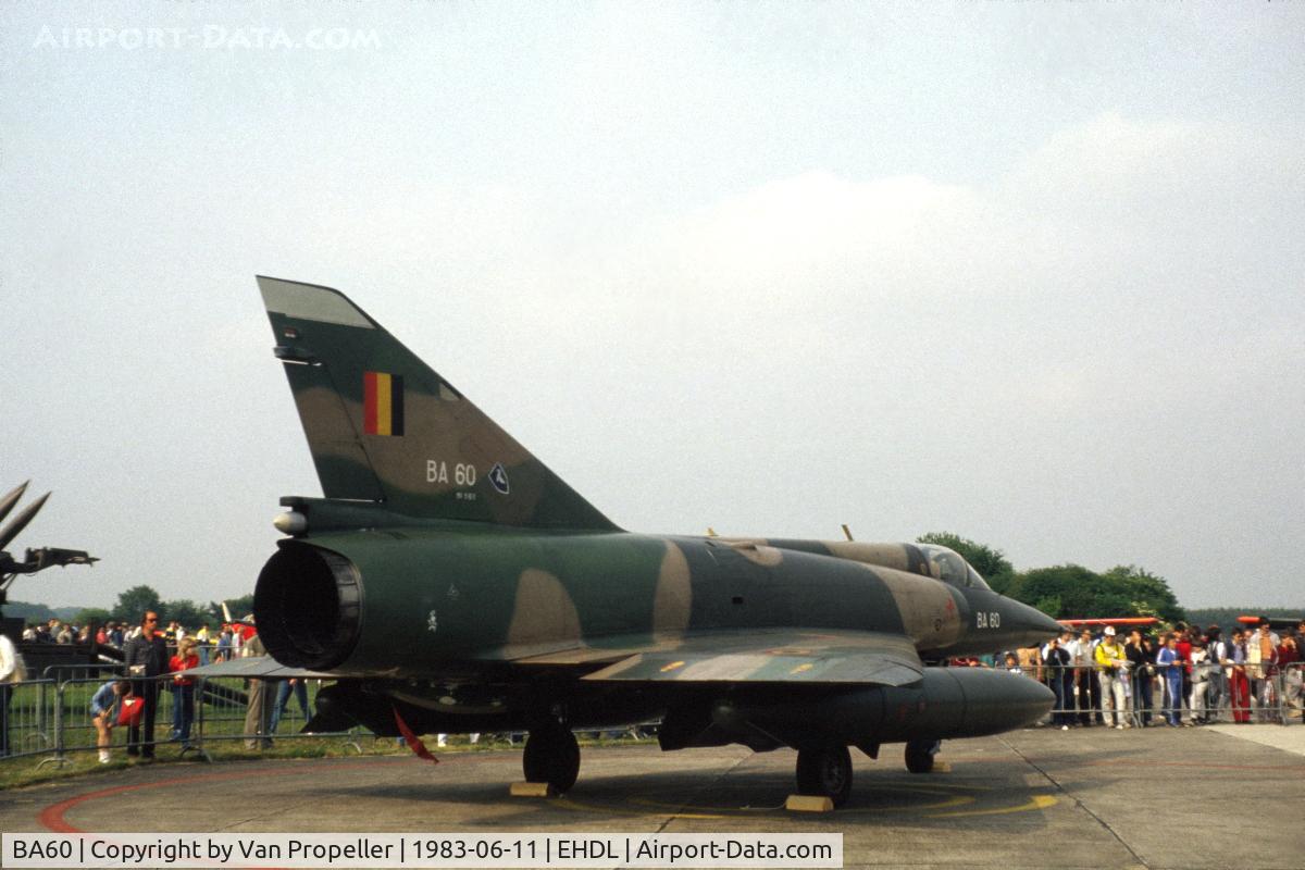 BA60, Dassault Mirage 5MirSIP C/N 60, Belgian Air Force Dassault Mirage 5BA at Deelen Air Base Open Day 1983