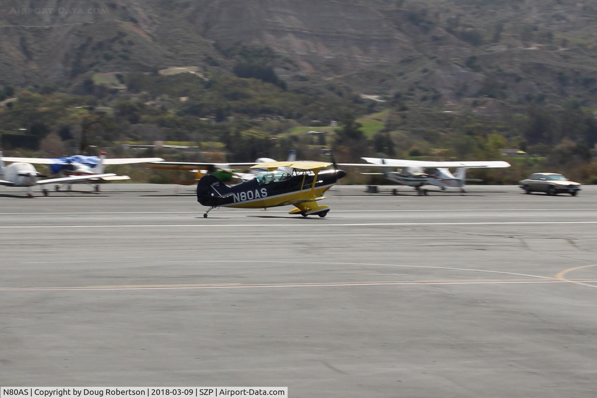 N80AS, 1992 Pitts S-2B Special C/N 5244, 1992 PITTS AEROBATICS S-2B SPECIAL, Lycoming AEIO-540-D4A5 260 Hp, landing roll Rwy 22