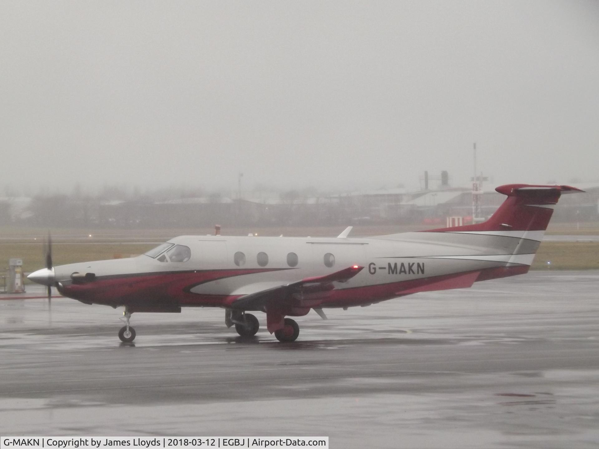 G-MAKN, 2017 Pilatus PC-12/47E C/N 1744, Taxing in at Gloucestershire airport the weather is awful.