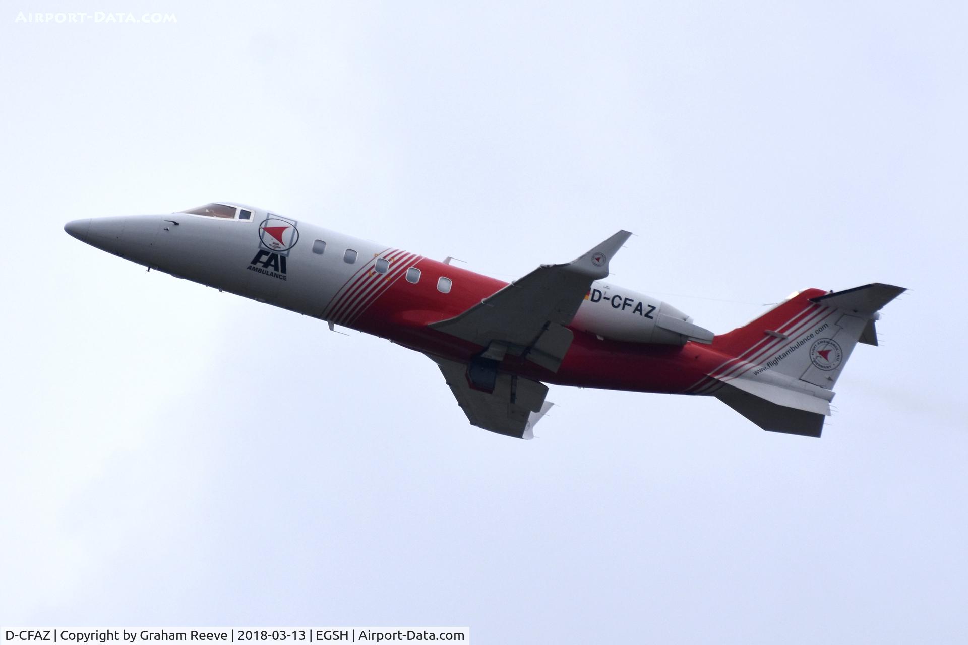 D-CFAZ, 1994 Learjet 60 C/N 60-030, Departing from Norwich.