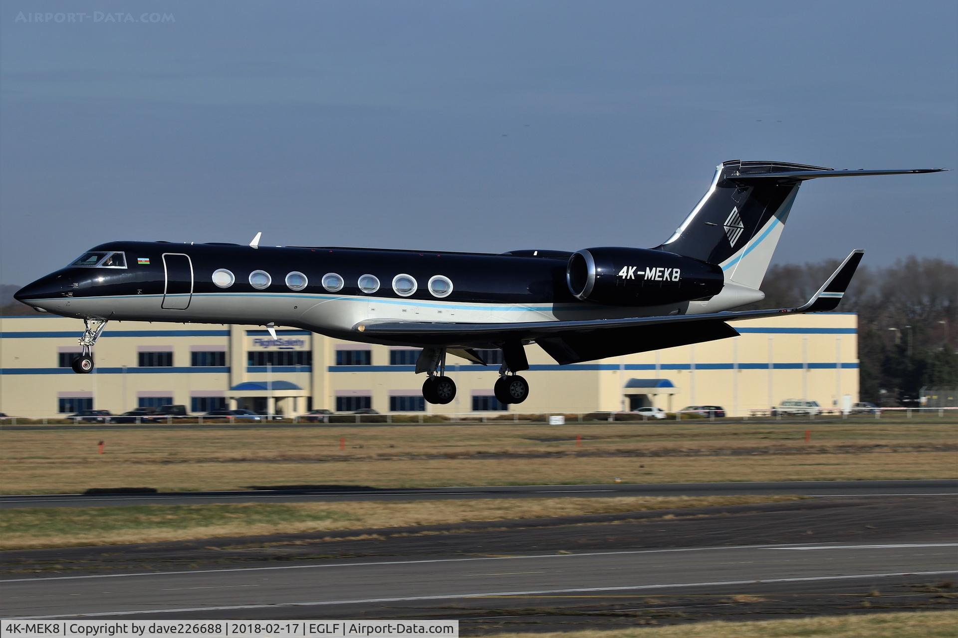 4K-MEK8, 2008 Gulfstream Aerospace GV-SP (G550) C/N 5204, Silk Way Airlines G550 landing at Farnborough - FAB