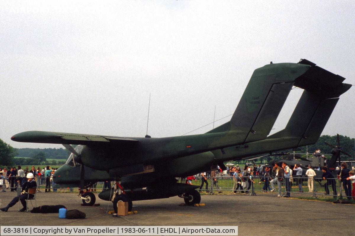 68-3816, 1968 North American Rockwell OV-10A Bronco C/N 321-142, USAF OV-10A Bronco at Deelen Air Base Open Day 1983. Guard and dog asleep?