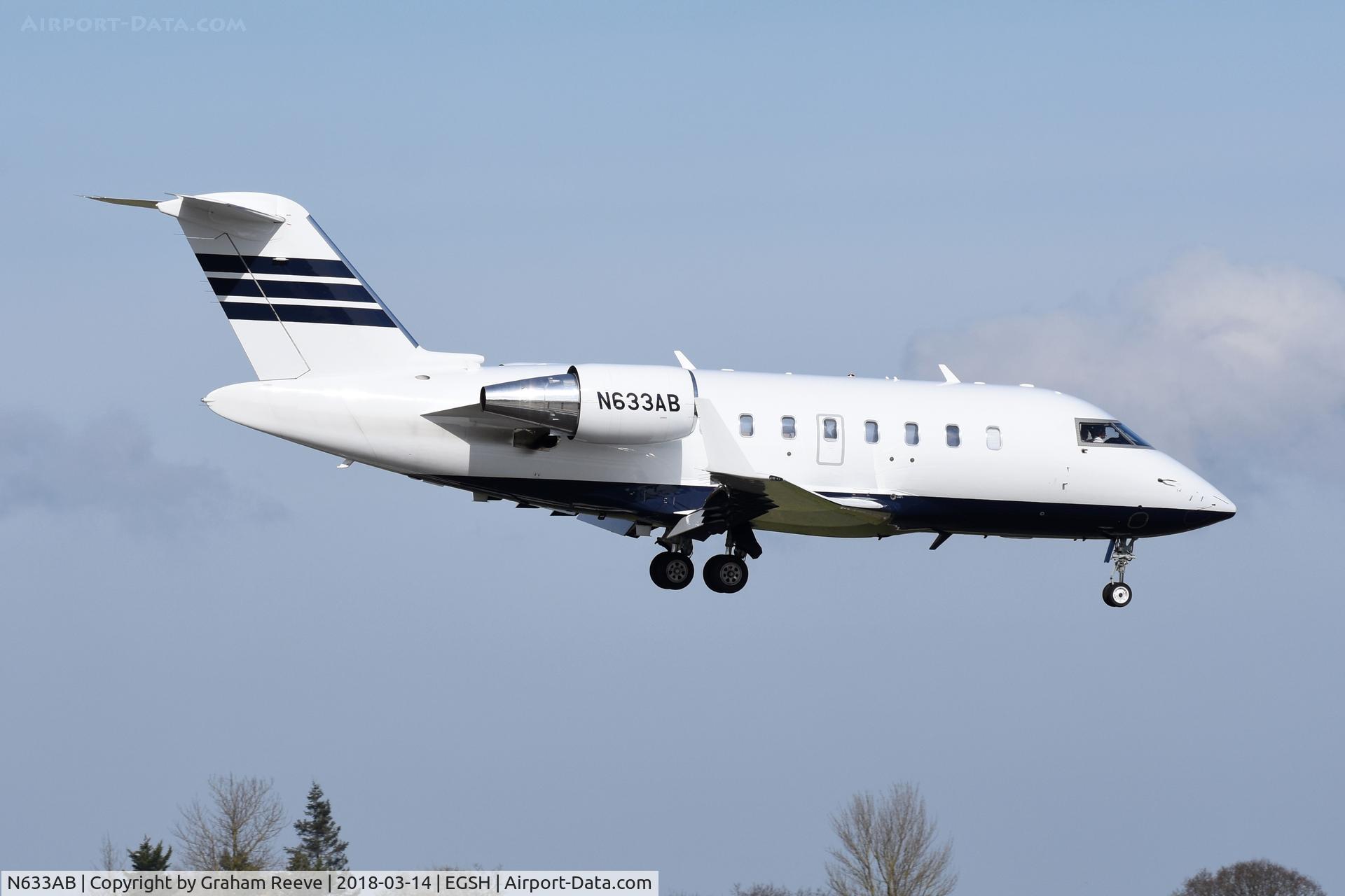 N633AB, 2010 Bombardier Challenger 605 (CL-600-2B16) C/N 5841, Landing at Norwich.